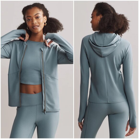 RHONE Ripple Full Zip Hoodie jacket size M medium Blue Hue ribbed thumbholes - Picture 2 of 8